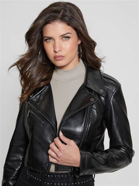 guess faux leather moto jacket women's